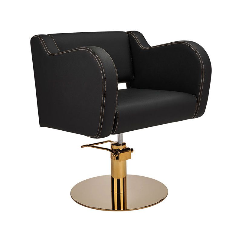 Nora Black Frisur Sessel mit goldenem Nähen und goldener runder Basis